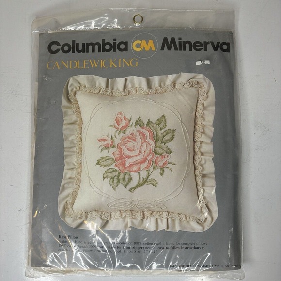 Columbia Minerva Other - NIP Columbia-Minerva Candlewicking ROSE FLOWER Pillow 14x14 1983 KIT #7534 New